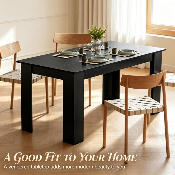 English Elm 63‑Inch Rectangular Dining Table Seats Six with Geometric Legs and Wood Grain Top T3971P589179