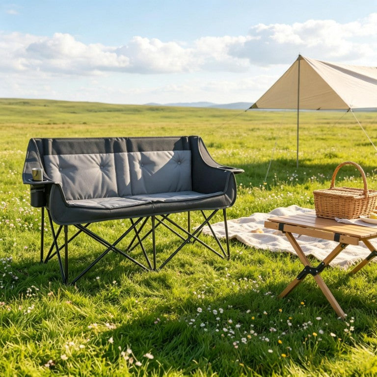 English Elm Oversized Heated Folding Loveseat with Four USB Warming Zones for Outdoor Camping T3971P589510