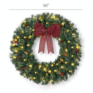 English Elm 36 Inch Prelit Spruce Holiday Wreath with Plaid Bow LED Lights and Winter Accents T3971P589529