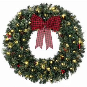 English Elm 36 Inch Prelit Spruce Holiday Wreath with Plaid Bow LED Lights and Winter Accents T3971P589529