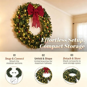 English Elm 36 Inch Prelit Spruce Holiday Wreath with Plaid Bow LED Lights and Winter Accents T3971P589529