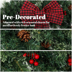 English Elm 36 Inch Prelit Spruce Holiday Wreath with Plaid Bow LED Lights and Winter Accents T3971P589529