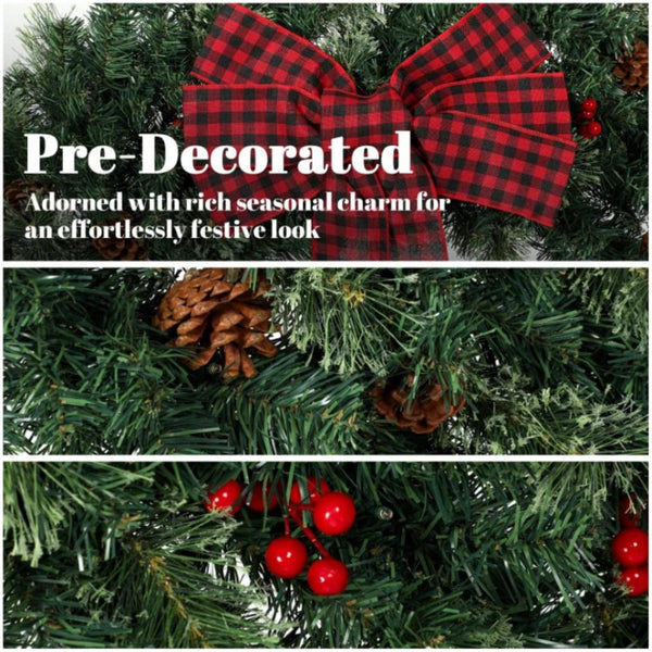 English Elm 36 Inch Prelit Spruce Holiday Wreath with Plaid Bow LED Lights and Winter Accents T3971P589529
