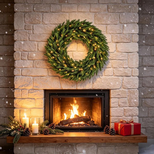 English Elm 36 Inch Pre-Lit Norwegian Spruce PE Wreath with Warm White LEDs for Front Door T3971P589551