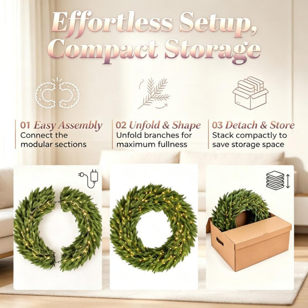 English Elm 36 Inch Pre-Lit Norwegian Spruce PE Wreath with Warm White LEDs for Front Door T3971P589551