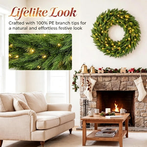 English Elm 36 Inch Pre-Lit Norwegian Spruce PE Wreath with Warm White LEDs for Front Door T3971P589551