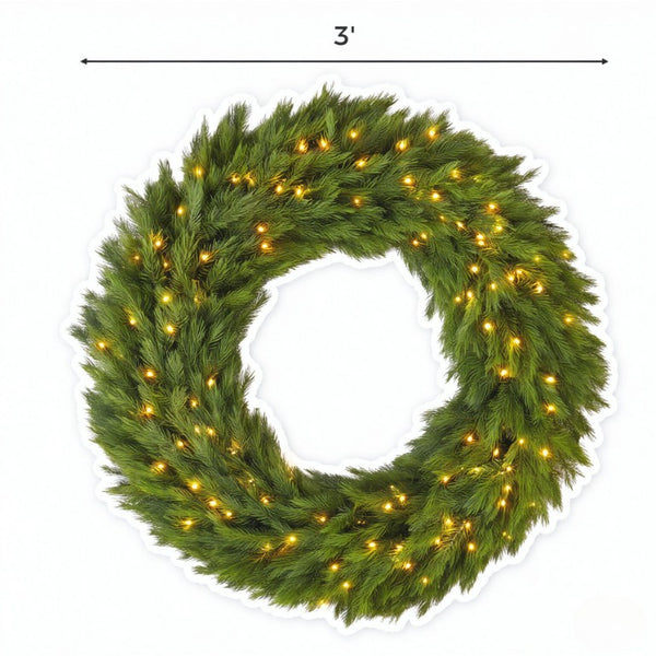 English Elm 36 Inch Pre-Lit Norwegian Spruce PE Wreath with Warm White LEDs for Front Door T3971P589551
