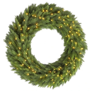 English Elm 36 Inch Pre-Lit Norwegian Spruce PE Wreath with Warm White LEDs for Front Door T3971P589551