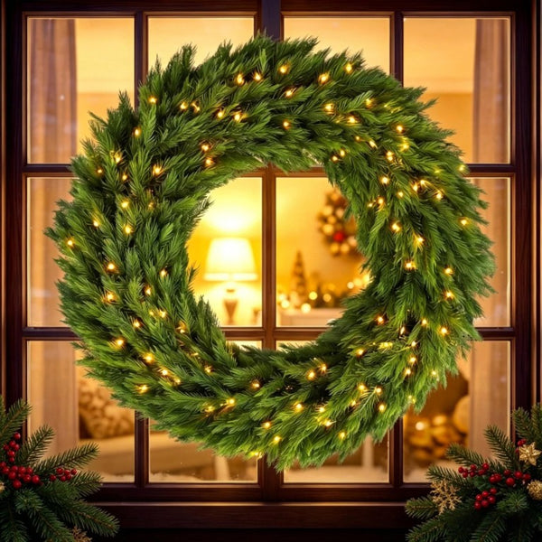 English Elm 48In Pre-Lit Norwegian Spruce Wreath with Warm White LEDs for Doors and Mantels T3971P589553