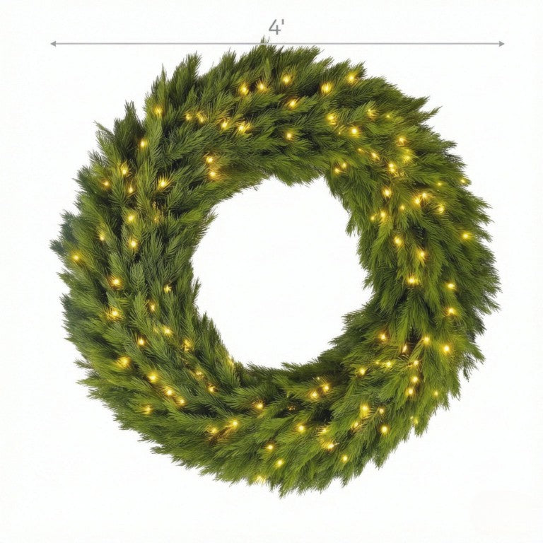 English Elm 48In Pre-Lit Norwegian Spruce Wreath with Warm White LEDs for Doors and Mantels T3971P589553