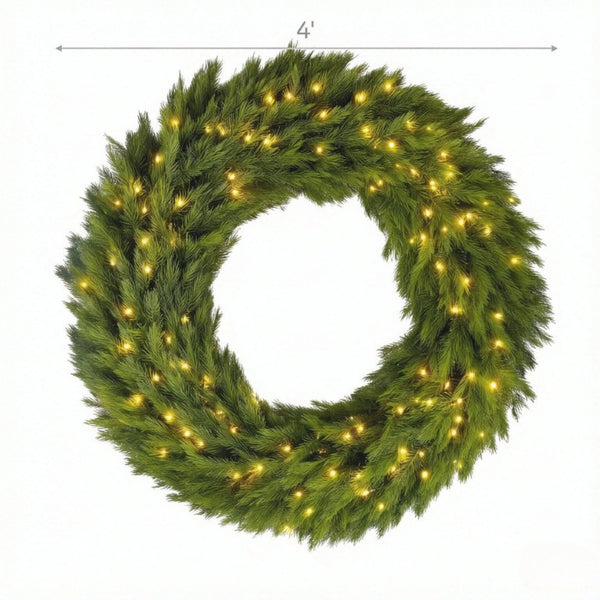 English Elm 48In Pre-Lit Norwegian Spruce Wreath with Warm White LEDs for Doors and Mantels T3971P589553