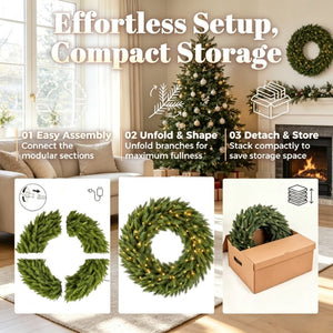 English Elm 48In Pre-Lit Norwegian Spruce Wreath with Warm White LEDs for Doors and Mantels T3971P589553