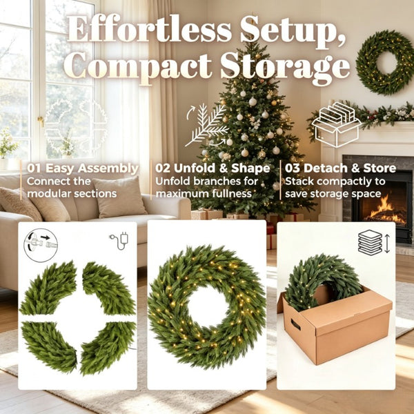English Elm 48In Pre-Lit Norwegian Spruce Wreath with Warm White LEDs for Doors and Mantels T3971P589553