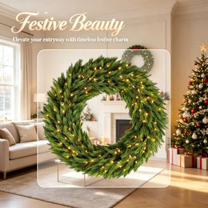 English Elm 48In Pre-Lit Norwegian Spruce Wreath with Warm White LEDs for Doors and Mantels T3971P589553
