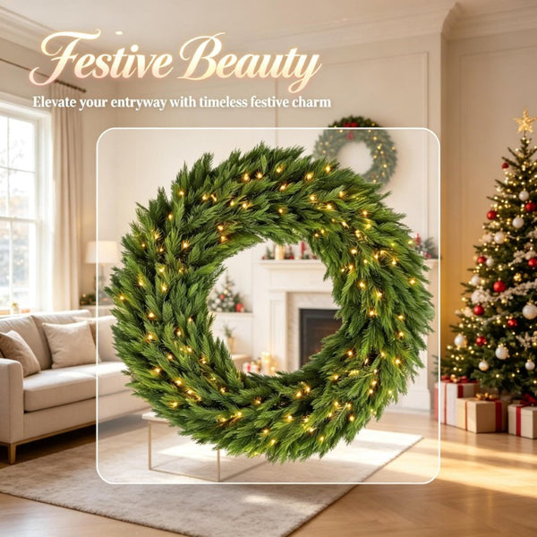 English Elm 48In Pre-Lit Norwegian Spruce Wreath with Warm White LEDs for Doors and Mantels T3971P589553