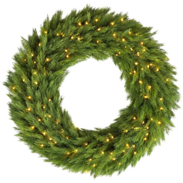 English Elm 48In Pre-Lit Norwegian Spruce Wreath with Warm White LEDs for Doors and Mantels T3971P589553