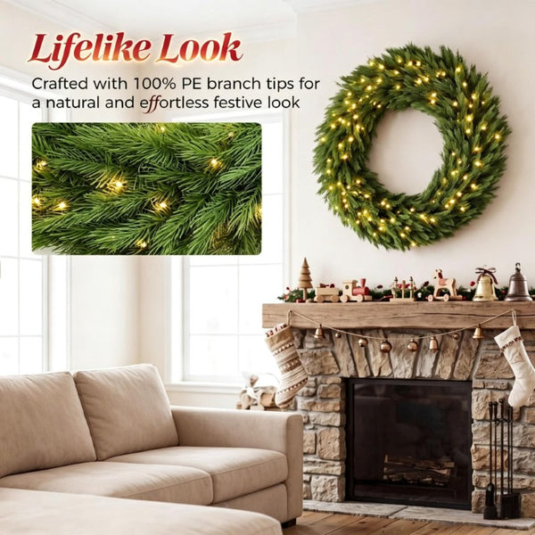 English Elm 48In Pre-Lit Norwegian Spruce Wreath with Warm White LEDs for Doors and Mantels T3971P589553