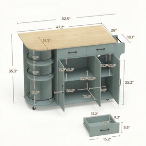 English Elm Mobile Kitchen Island Cart with Power Outlet Foldable Leaf and Rotating Spice Rack Sage Green T3971P595494