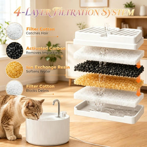 English Elm 2.2L(74oz) Ceramic Pet Water Fountain BPA Free Quad Filter Ultra Quiet Faucet Flow T3971P595510