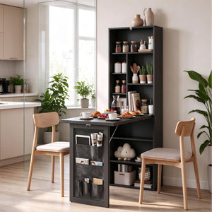 English Elm Multi-Functional Fold Out Wall Cabinet Desk with Nine Cubbies for Compact Home Offices T3971P606459