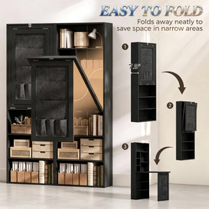 English Elm Multi-Functional Fold Out Wall Cabinet Desk with Nine Cubbies for Compact Home Offices T3971P606459