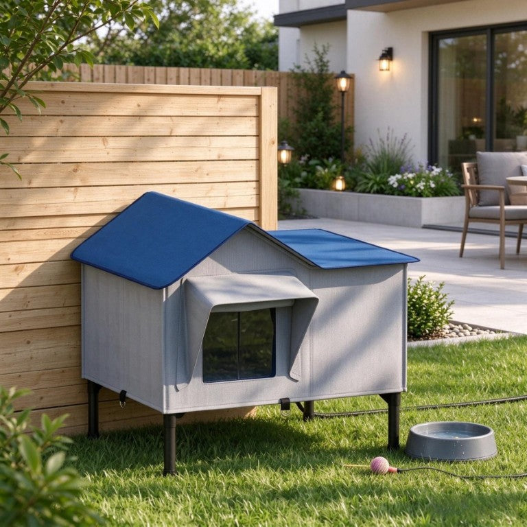 English Elm Weatherproof Heated Outdoor Cat Shelter with Escape Door and Insulated Electric Warming Pad T3971P611796