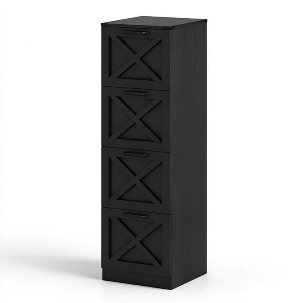 English Elm Vertical Farmhouse File Cabinet with X Pattern Barn Doors and Four Deep Letter Size Drawers T3971P611869
