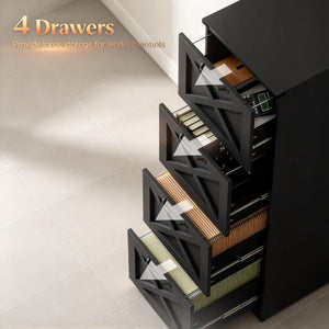 English Elm Vertical Farmhouse File Cabinet with X Pattern Barn Doors and Four Deep Letter Size Drawers T3971P611869