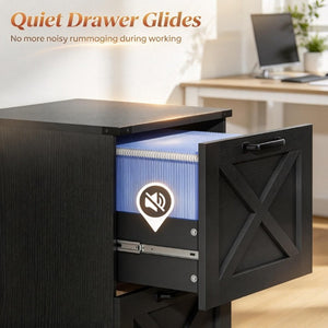 English Elm Vertical Farmhouse File Cabinet with X Pattern Barn Doors and Four Deep Letter Size Drawers T3971P611869