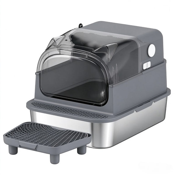 English Elm Xxl Stainless Steel Enclosed Cat Litter Box Flip Top Lid Odor Resistant Pan T3971P611941