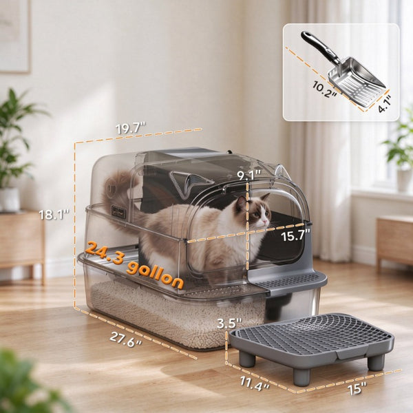 English Elm Xxl Stainless Steel Enclosed Cat Litter Box Flip Top Lid Odor Resistant Pan T3971P611941