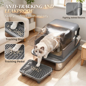 English Elm Xxl Stainless Steel Enclosed Cat Litter Box Flip Top Lid Odor Resistant Pan T3971P611941