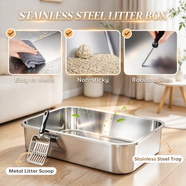 English Elm Xxl Stainless Steel Enclosed Cat Litter Box Flip Top Lid Odor Resistant Pan T3971P611941