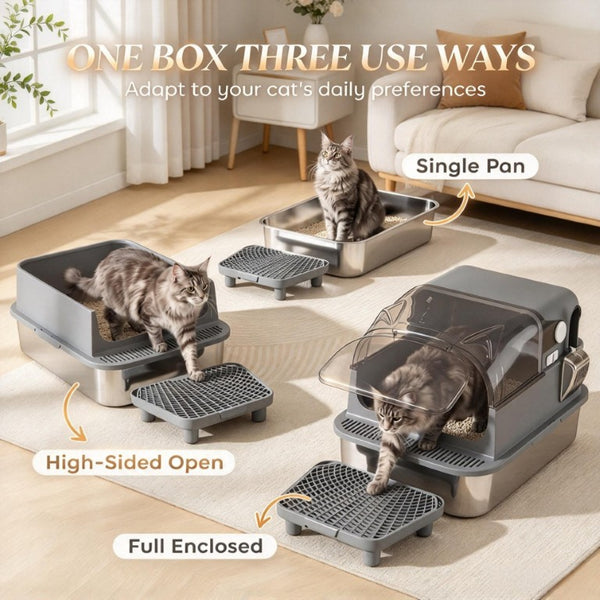 English Elm Xxl Stainless Steel Enclosed Cat Litter Box Flip Top Lid Odor Resistant Pan T3971P611941
