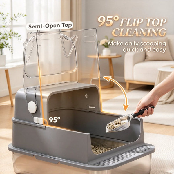English Elm Xxl Stainless Steel Enclosed Cat Litter Box Flip Top Lid Odor Resistant Pan T3971P611941