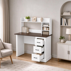 English Elm Home Office Farmhouse Writing Desk with Hutch Shelves Cubbies and Three Drawers T3971P612020