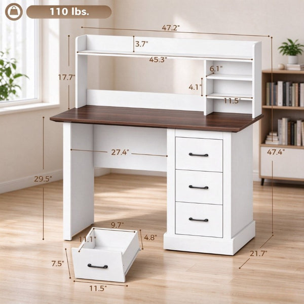 English Elm Home Office Farmhouse Writing Desk with Hutch Shelves Cubbies and Three Drawers T3971P612020