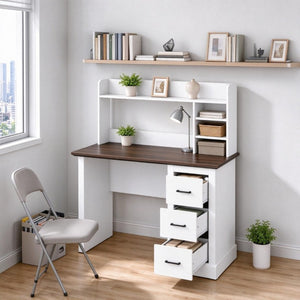 English Elm Home Office Farmhouse Writing Desk with Hutch Shelves Cubbies and Three Drawers T3971P612020