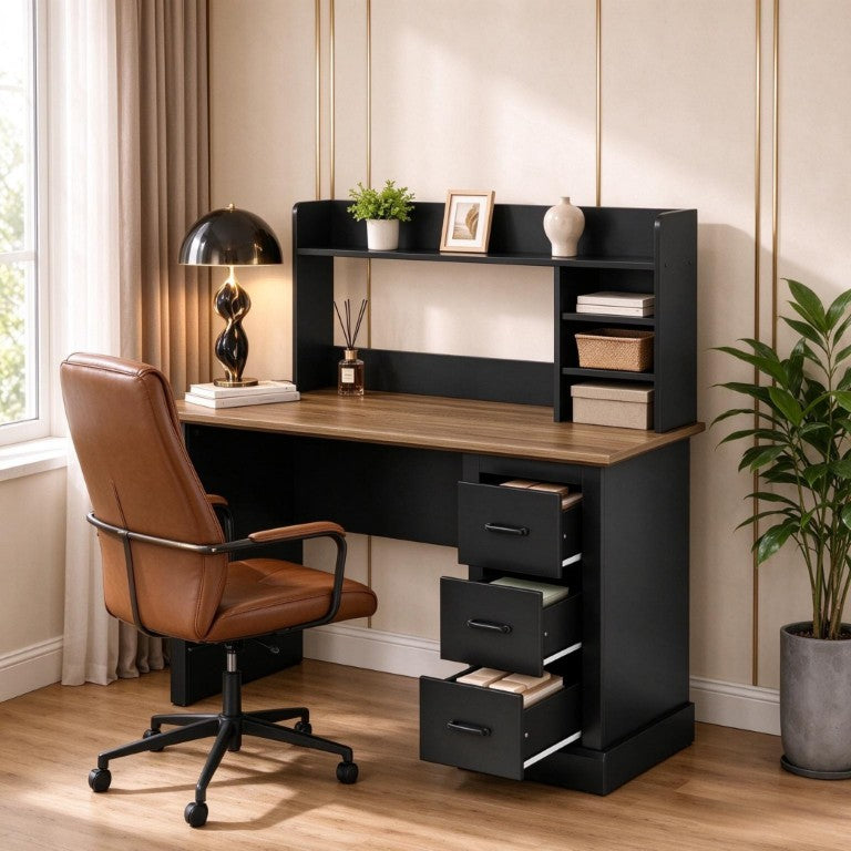 English Elm Home Office Hutch Desk Farmhouse Style with 3 Drawers and Cubbies for Study Nooks T3971P612025