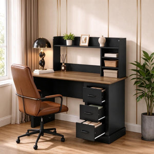 English Elm Home Office Hutch Desk Farmhouse Style with 3 Drawers and Cubbies for Study Nooks T3971P612025