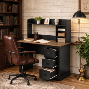 English Elm Home Office Hutch Desk Farmhouse Style with 3 Drawers and Cubbies for Study Nooks T3971P612025