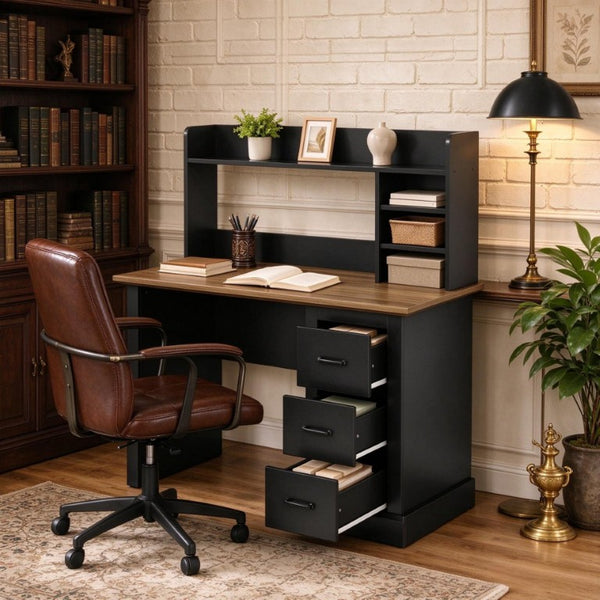 English Elm Home Office Hutch Desk Farmhouse Style with 3 Drawers and Cubbies for Study Nooks T3971P612025