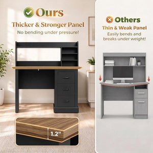 English Elm Home Office Hutch Desk Farmhouse Style with 3 Drawers and Cubbies for Study Nooks T3971P612025