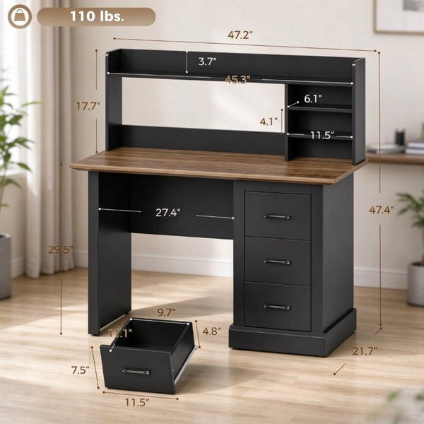 English Elm Home Office Hutch Desk Farmhouse Style with 3 Drawers and Cubbies for Study Nooks T3971P612025