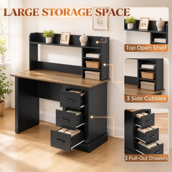 English Elm Home Office Hutch Desk Farmhouse Style with 3 Drawers and Cubbies for Study Nooks T3971P612025