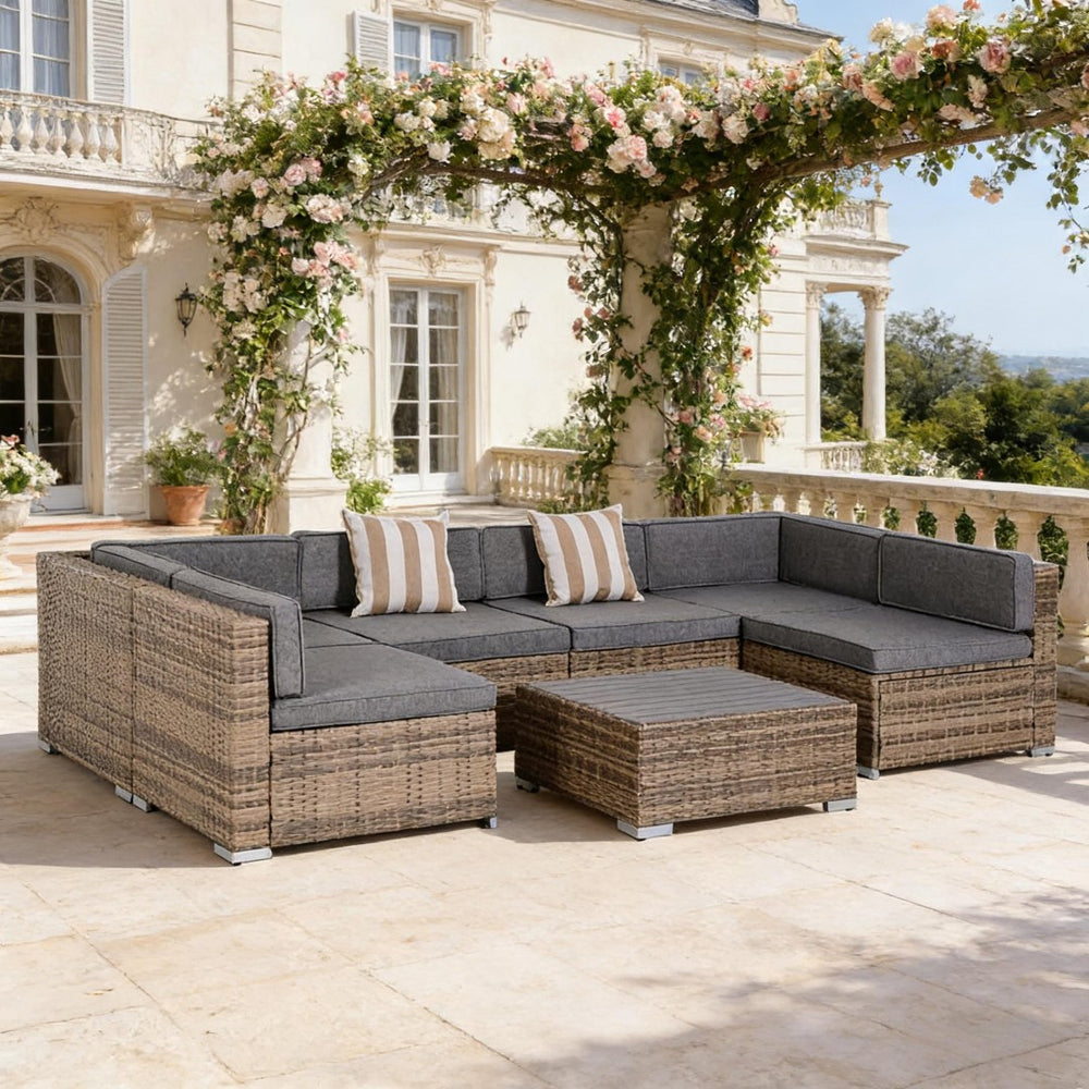 English Elm Garden PE Rattan Modular Outdoor Sectional Sofa Set Seats Six with Wicker Coffee Table T3971S00124
