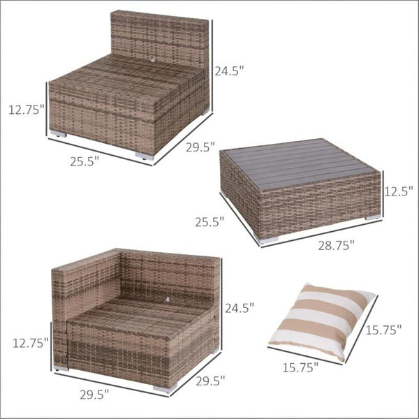English Elm Garden PE Rattan Modular Outdoor Sectional Sofa Set Seats Six with Wicker Coffee Table T3971S00124