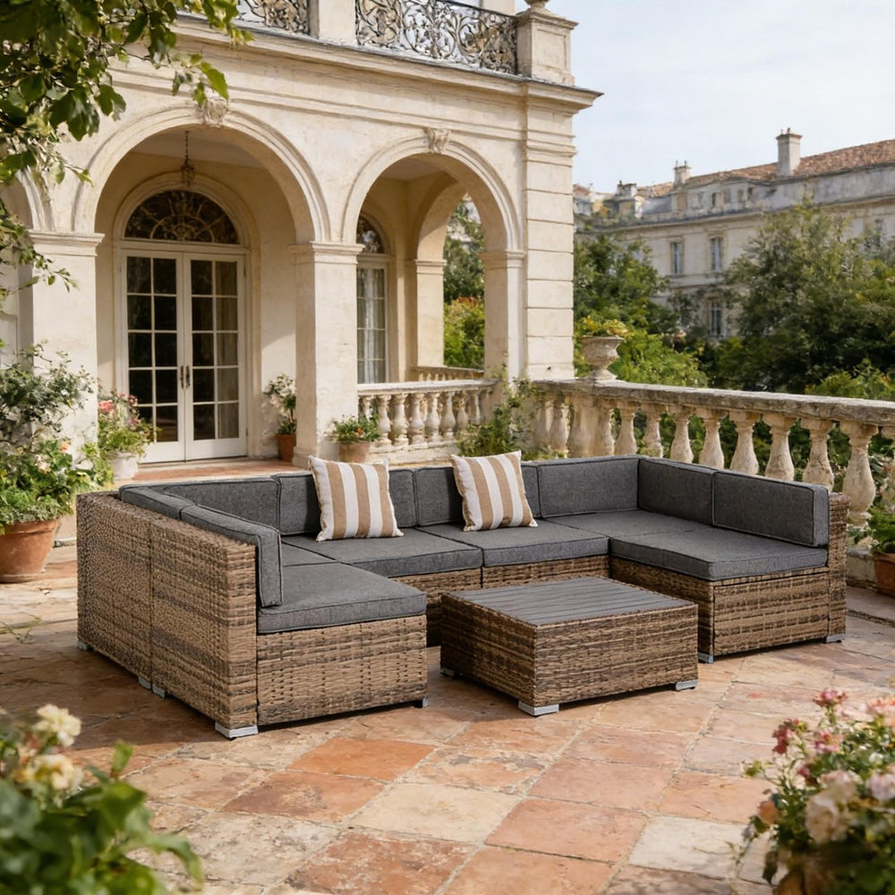 English Elm Garden PE Rattan Modular Outdoor Sectional Sofa Set Seats Six with Wicker Coffee Table T3971S00124