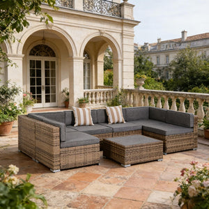English Elm Garden PE Rattan Modular Outdoor Sectional Sofa Set Seats Six with Wicker Coffee Table T3971S00124