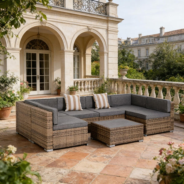 English Elm Garden PE Rattan Modular Outdoor Sectional Sofa Set Seats Six with Wicker Coffee Table T3971S00124